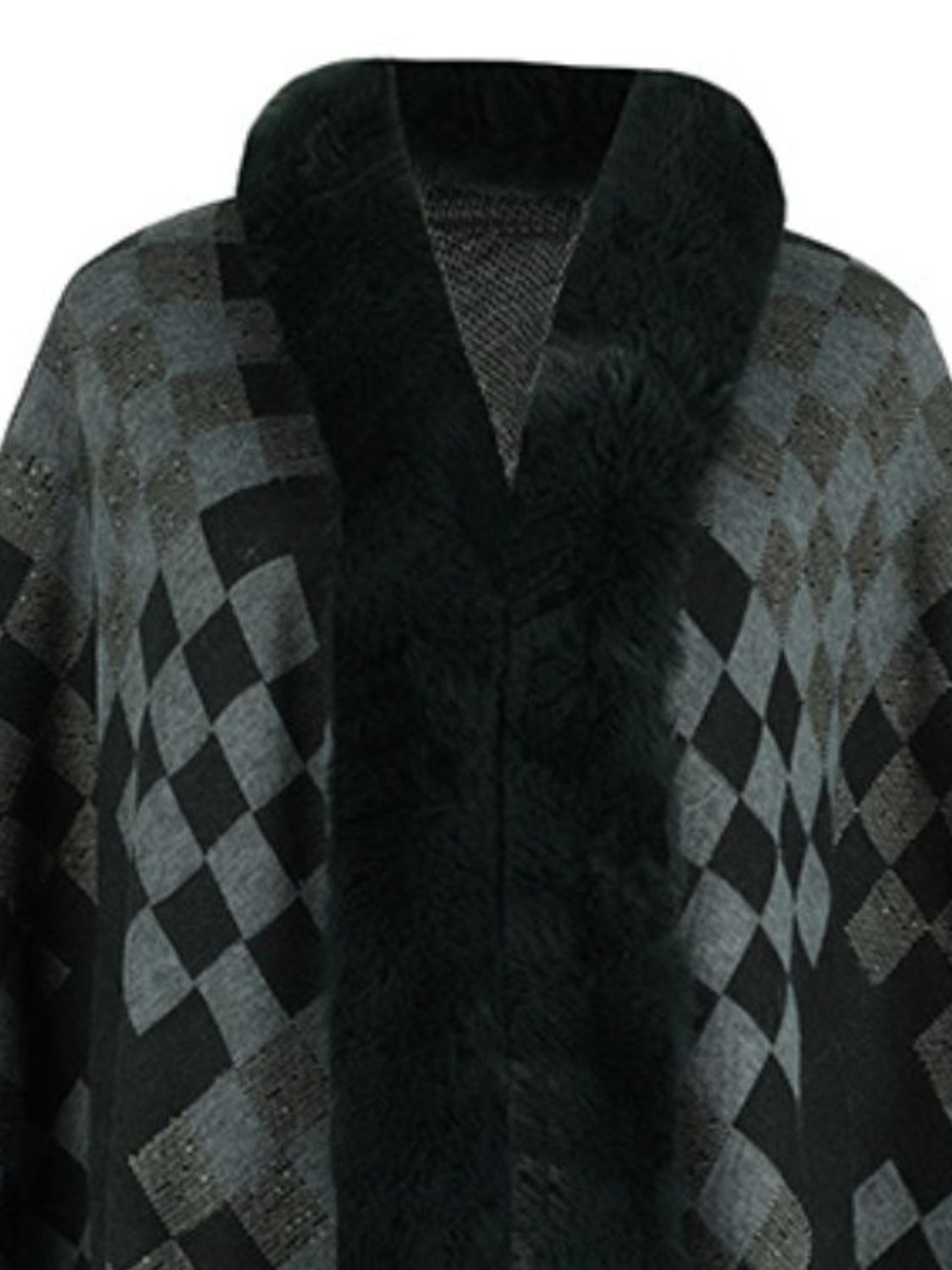 Soft and Fuzzy Checkered Long-Sleeved Poncho for Fashionable Wear
