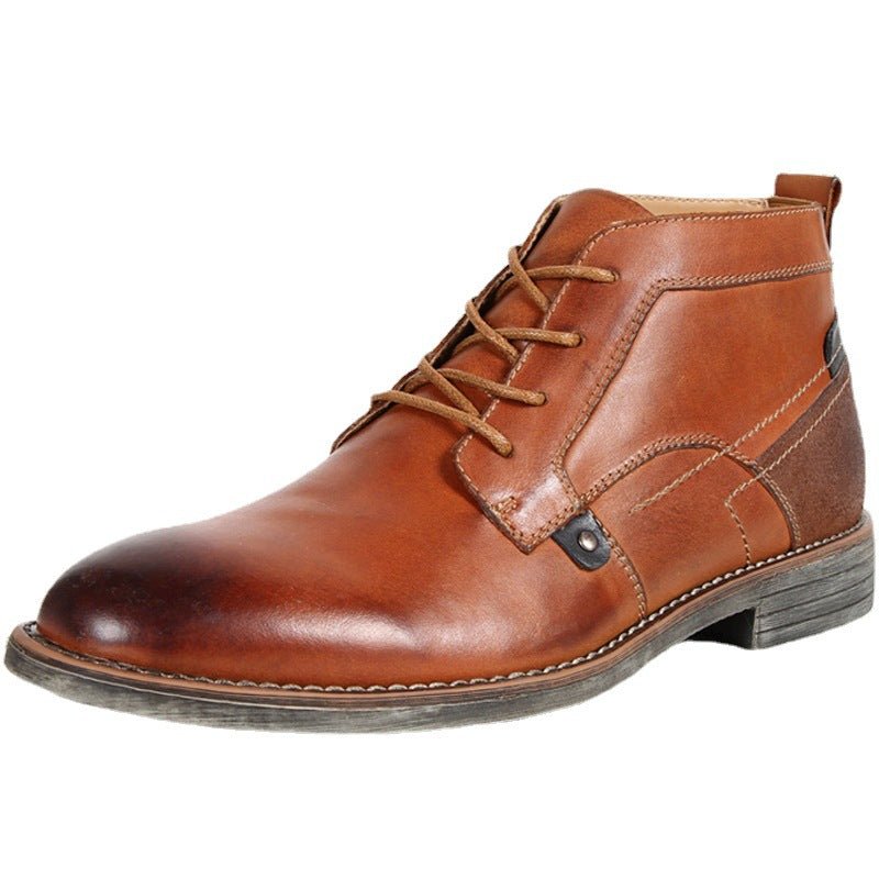 Men's High-top Desert Cowhide Leather Boots with Toe Layer