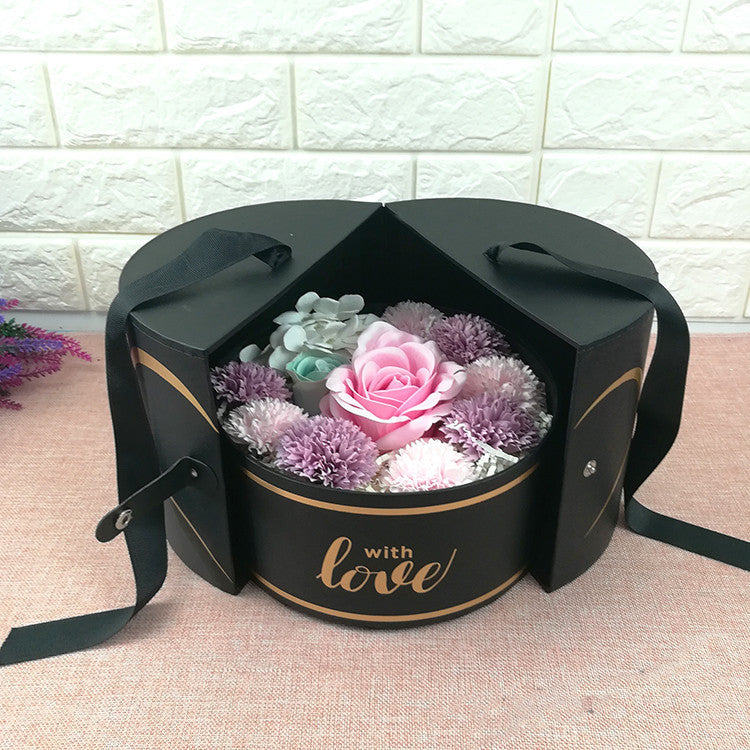 Valentine's Day Round Paper Gift Box with Side Opening for Presents