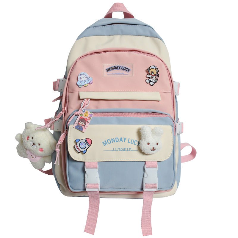 Stylish Fashionable Bear - Inspired Large - Volume Geometric Contrast - Colored School Backpack for Students
