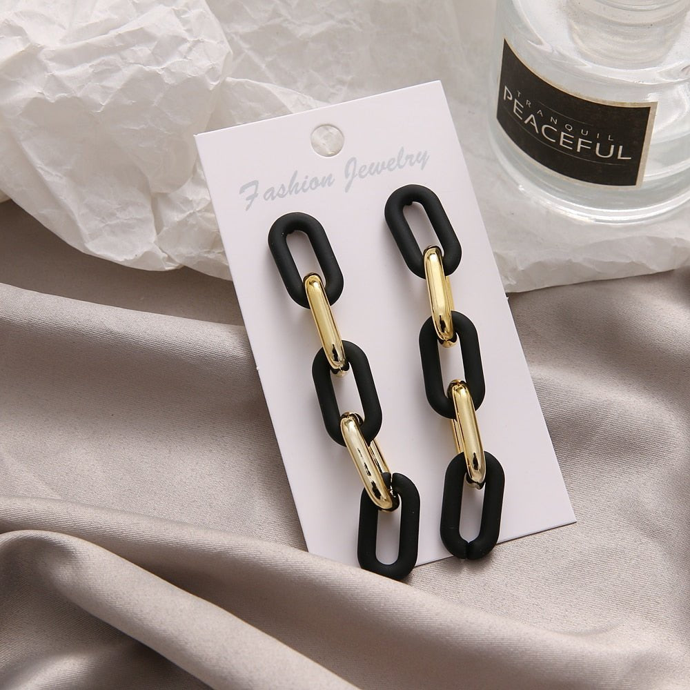 Fashionable Geometric Drop Earrings for Women Made of Acrylic and Zinc Alloy in Black and Turquoise Colors