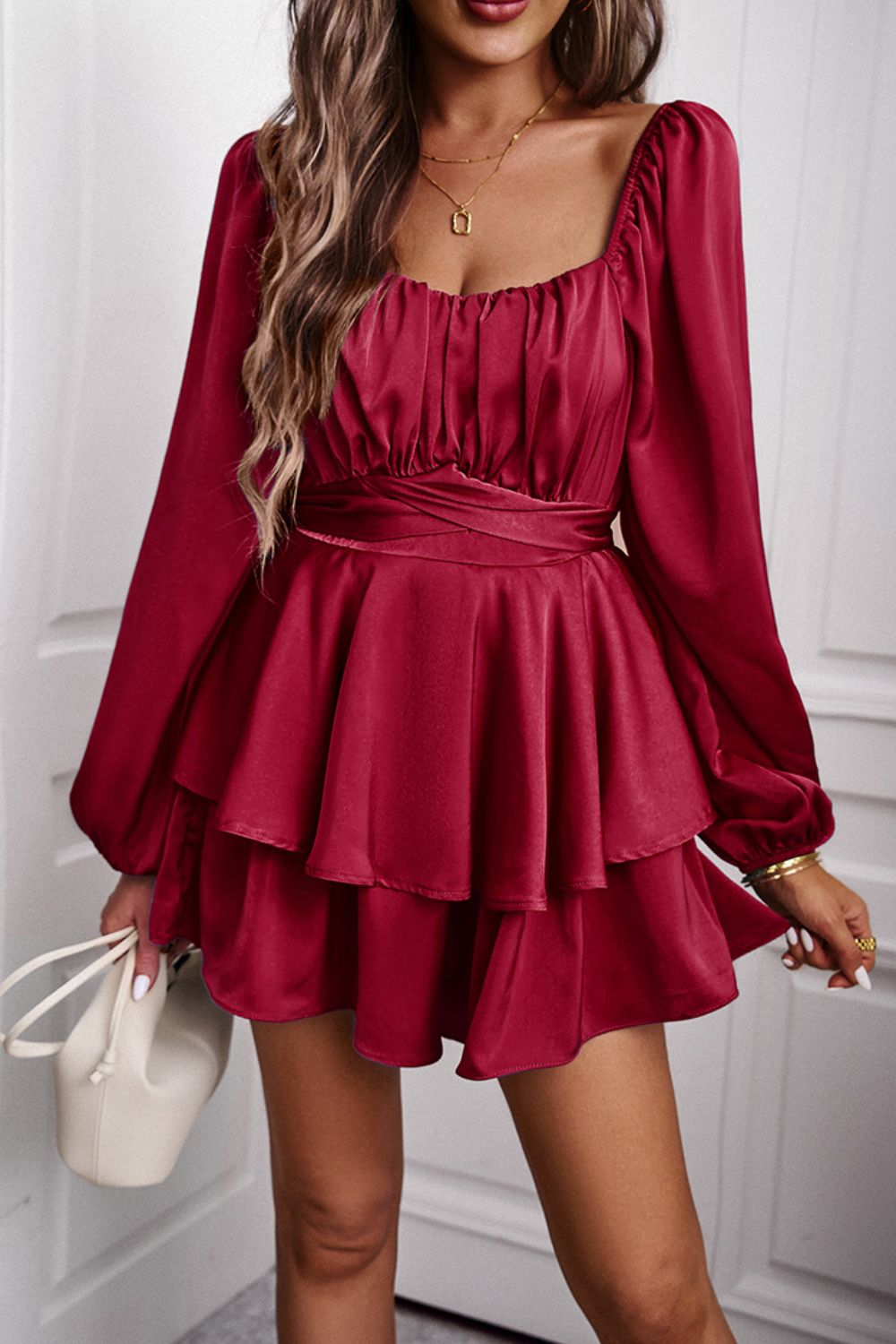 Fashionable Long Balloon Sleeve Layered Women's Romper for Trendy Outfits