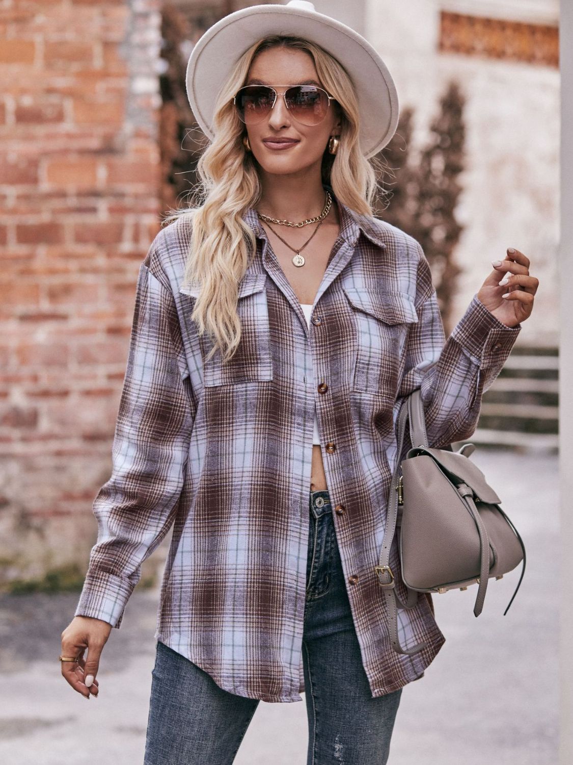 Oversized Plaid Longline Shirt with Dropped Shoulders