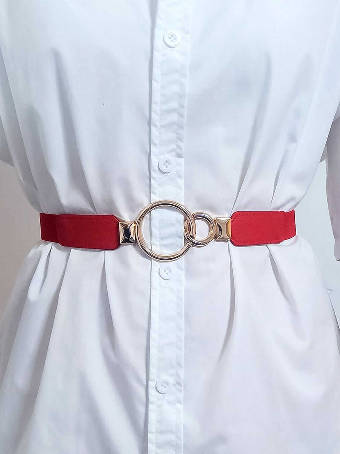 Elastic Double Ring Buckle PU Fashion Belt for Men and Women