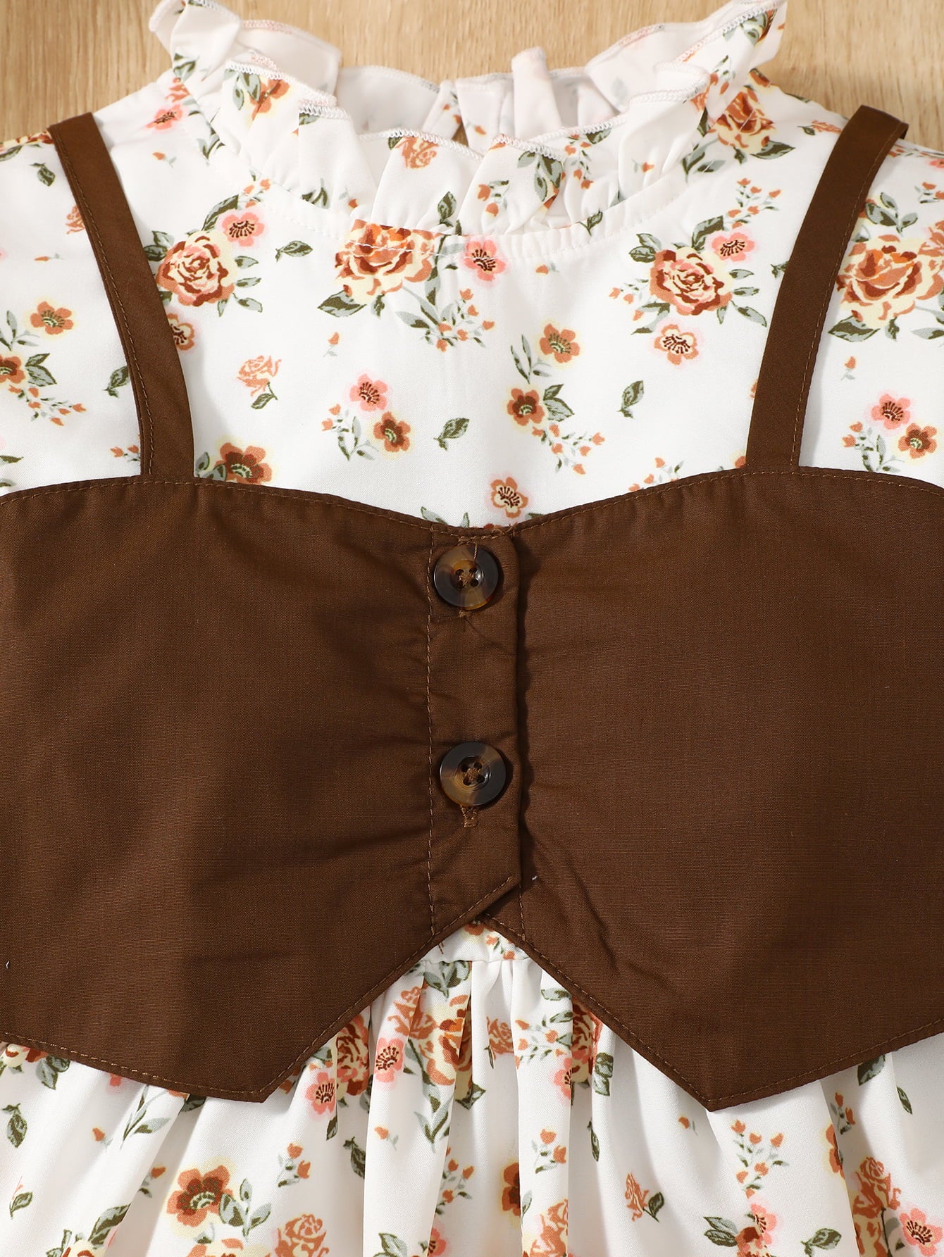 Adorable Floral Print Dress with Frill Trim and Flounce Long Sleeves