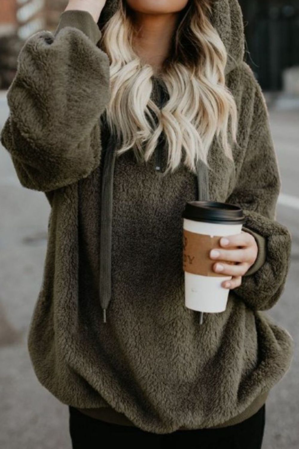 Full-Size Teddy Quarter-Zip Hoodie with Drawstring and Pocket