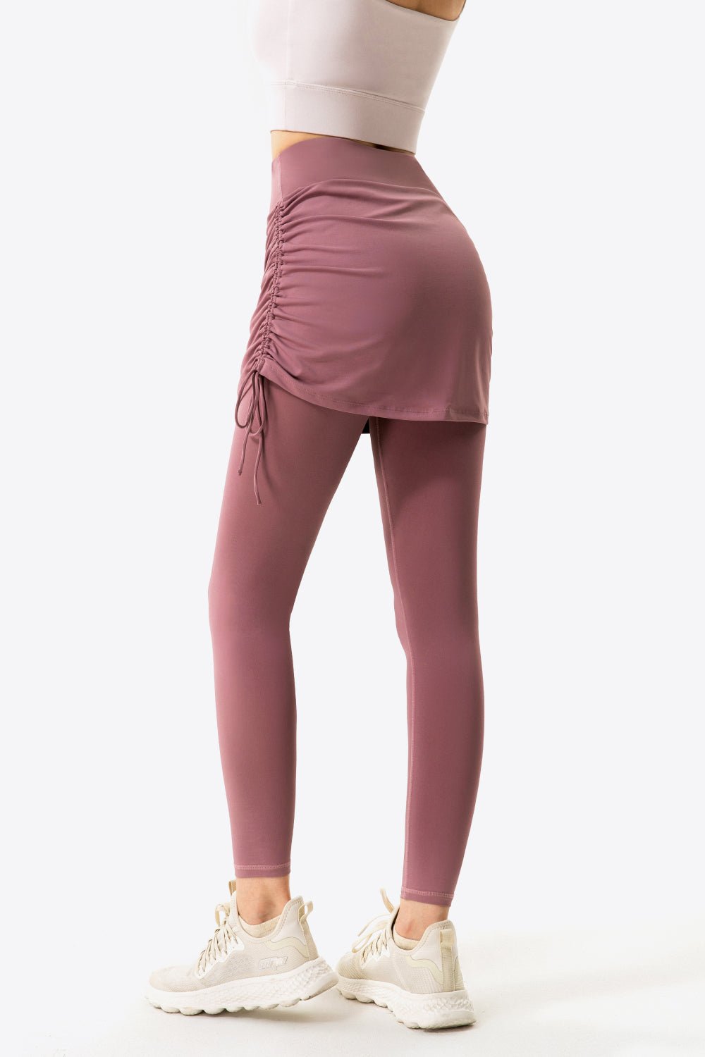 Soft and Breathable Drawstring Ruched Faux Layered Stretch Yoga Leggings