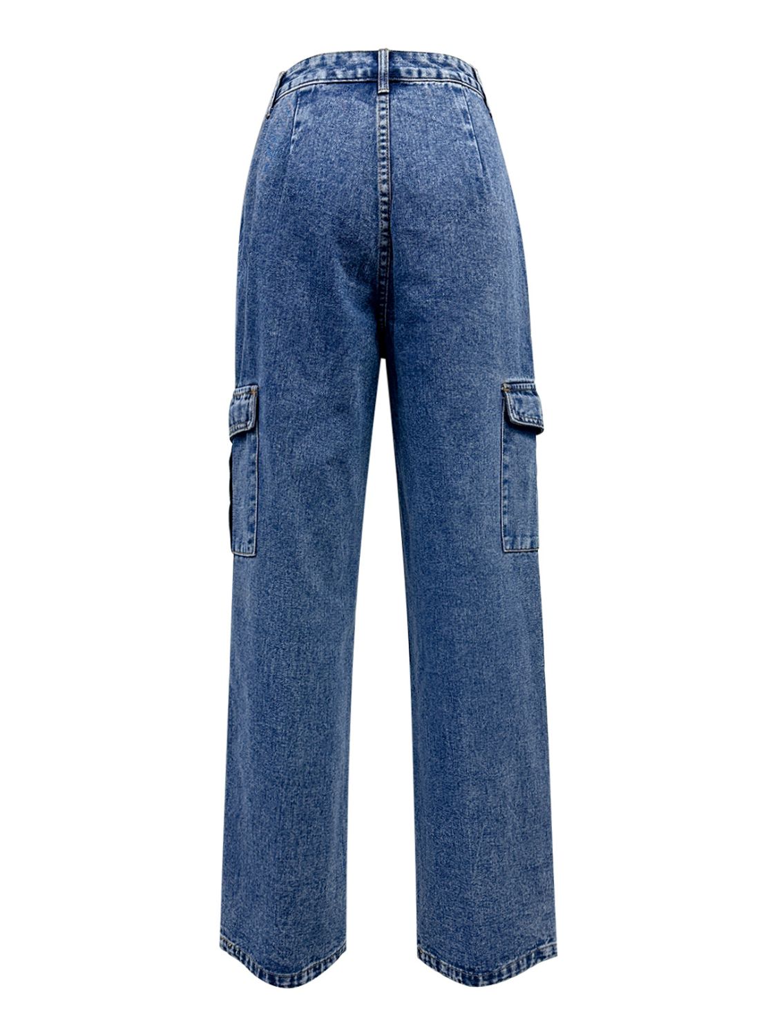 Fashionable Women's High Rise Straight-Leg Jeans with Functional Cargo Pockets