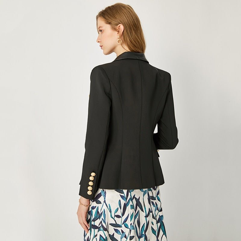 HarleyFashion Women's Office-Style Blazer with PU Leather Collar