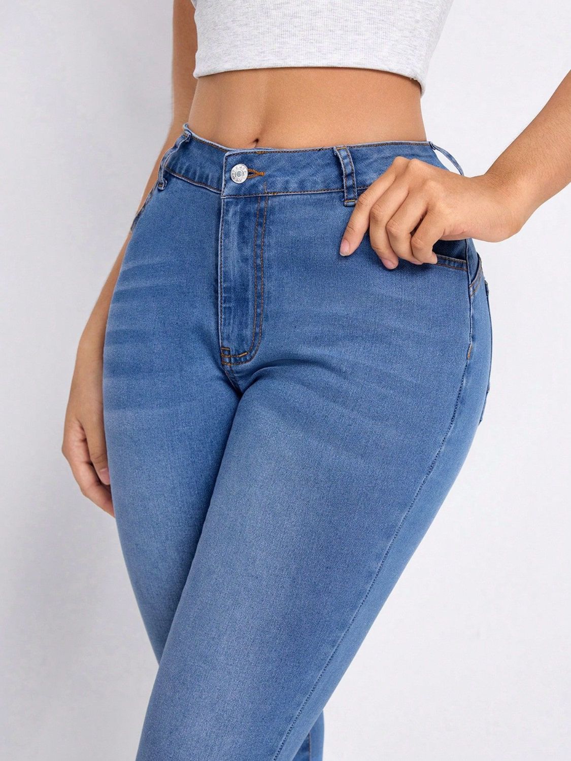 High Stretch, Buttoned High Rise Skinny Jeans with Functional Pockets