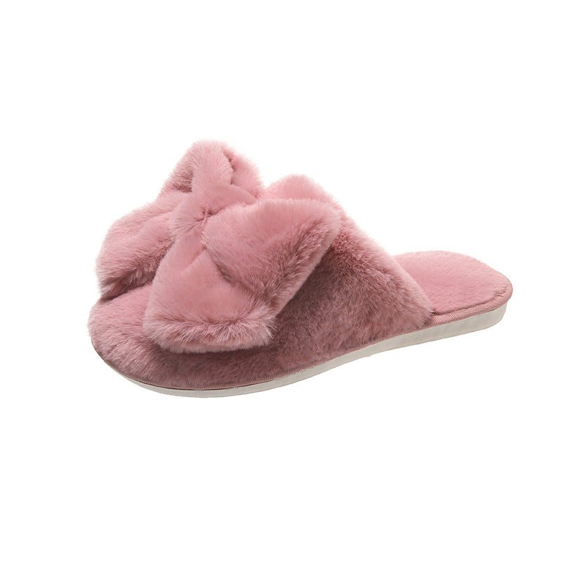 Adorable Plush Women's Slippers with a Top Bow for Winter
