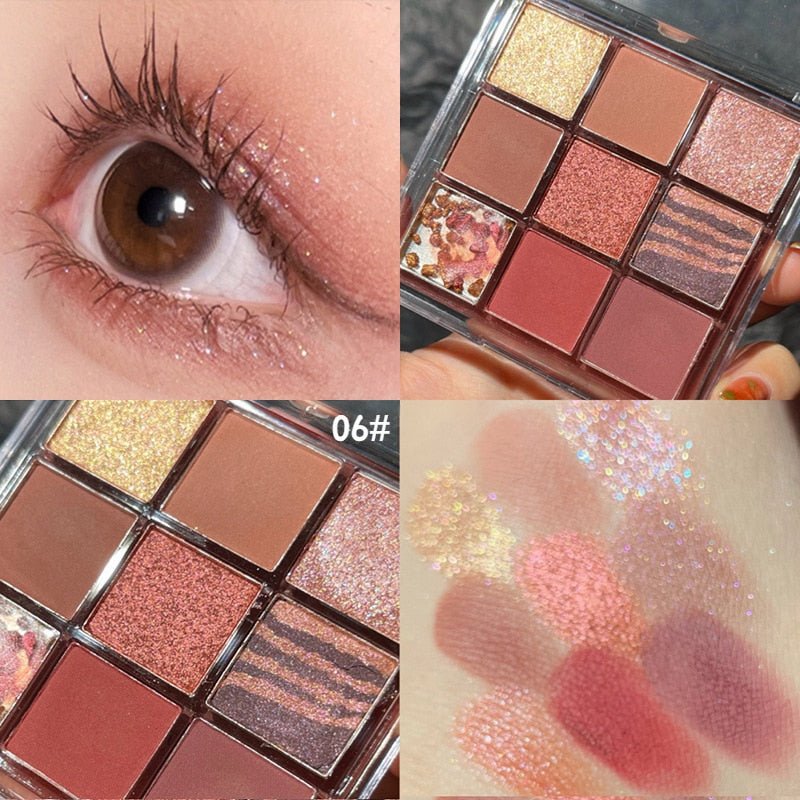 DIKALU Premium Nine - Color Eyeshadow Palette with Rose Pink Hues, Featuring Pearly, Matte, and Glittery Eye Shadows for Stunning Eye Pigments