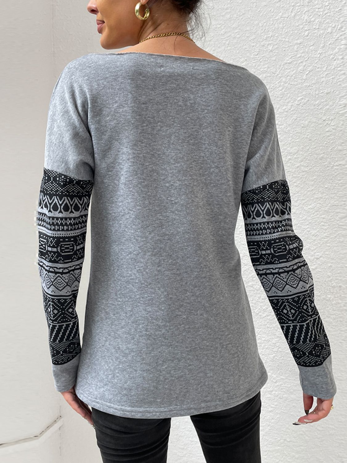 Long Printed Drop Shoulder Casual Tunic Top with Slight Stretch
