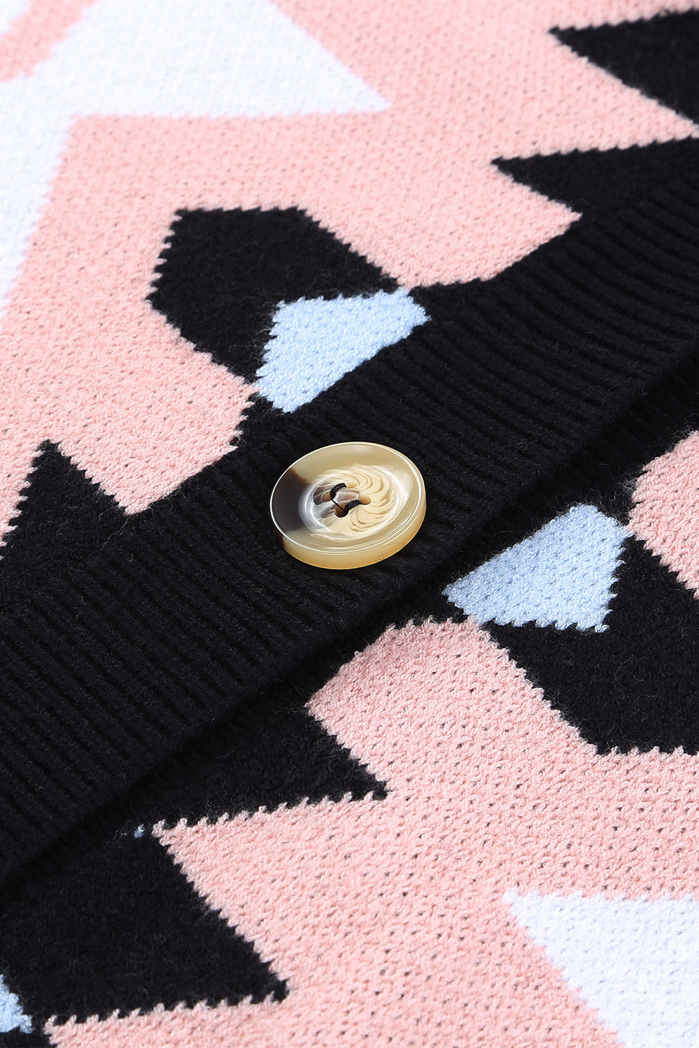 Multicolored Geometric Button-Down Dropped Shoulder Casual Cardigan