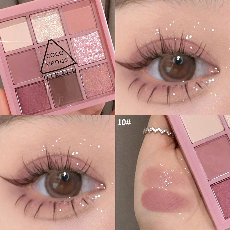 DIKALU Premium Nine - Color Eyeshadow Palette with Rose Pink Hues, Featuring Pearly, Matte, and Glittery Eye Shadows for Stunning Eye Pigments