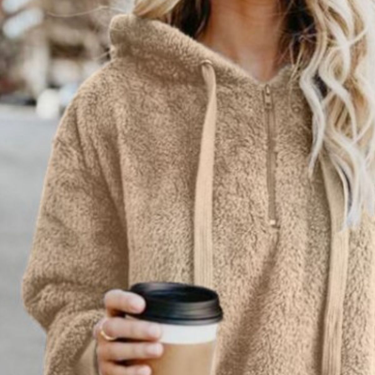 Full-Size Teddy Quarter-Zip Hoodie with Drawstring and Pocket