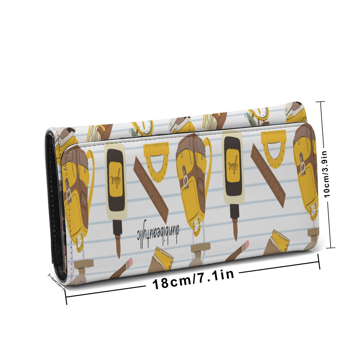 Foldable PU Wallet for Back to School - Ideal for Teachers and Students, Featuring Brown, Gold, Gray Colors and Notebook Paper Design by Dunbi, Along with School Supplies and Backpack Compatibility