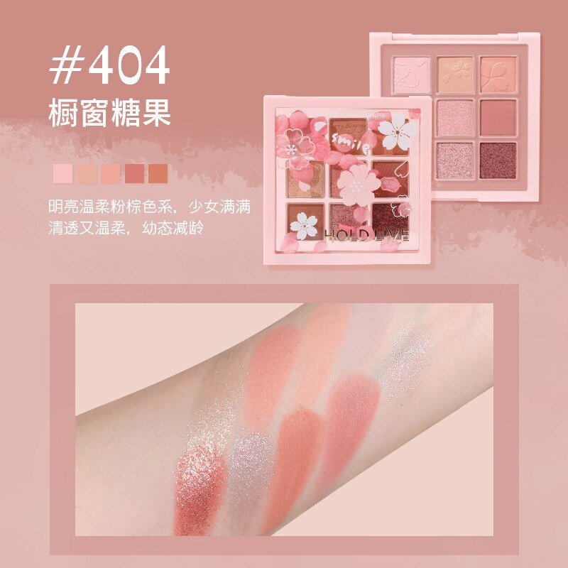 HOLD LIVE Brand New Cherry Blossom-themed 9-color Eyeshadow Palette with Matte and Pearlescent Finishes, Ideal for Beginners, Offering Natural and Long-lasting Eye Makeup Results