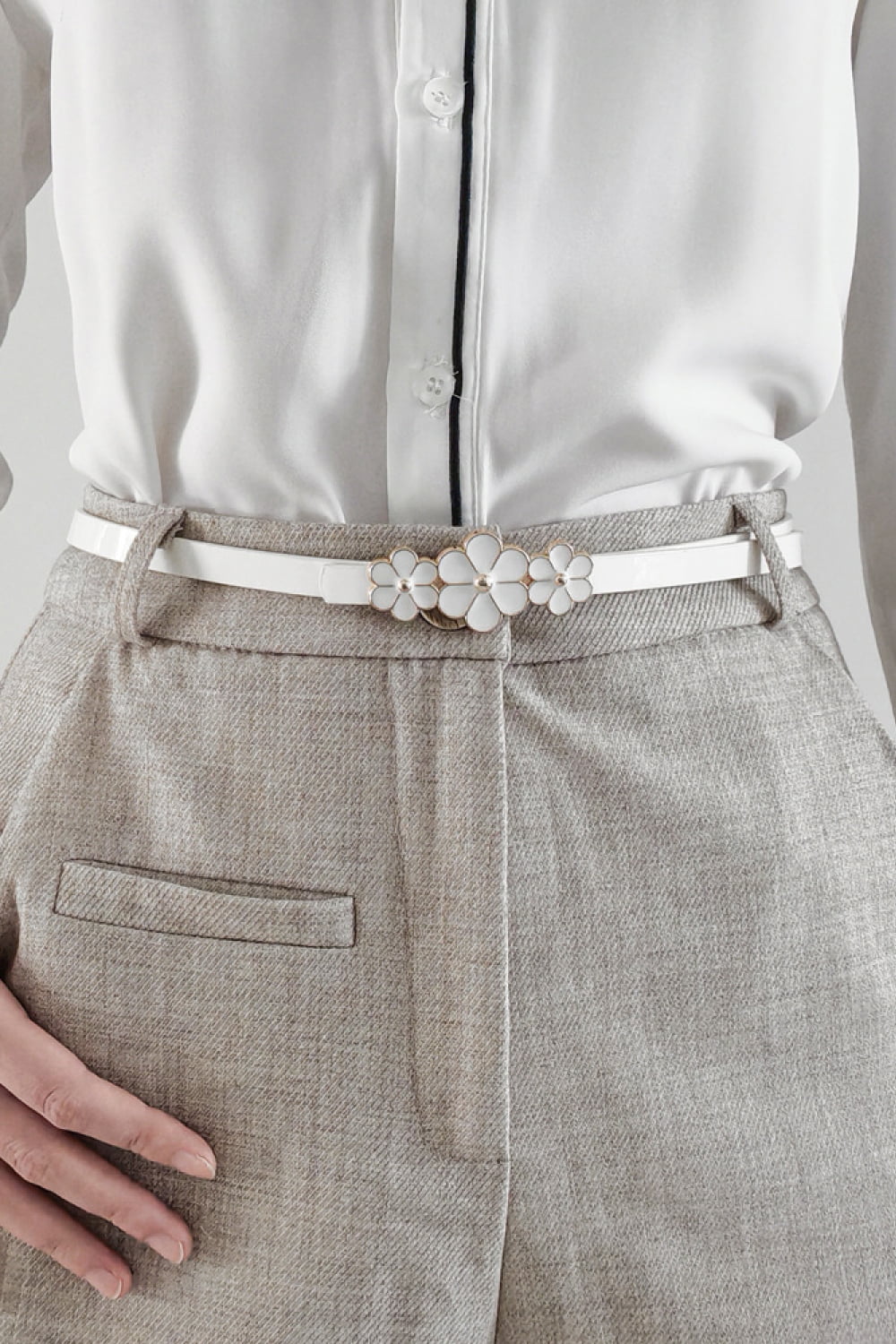Stylish Flower - Embellished Skinny PU Imported Belt