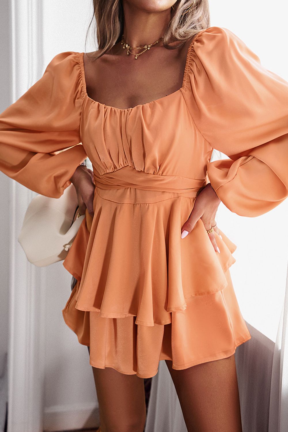 Fashionable Long Balloon Sleeve Layered Women's Romper for Trendy Outfits