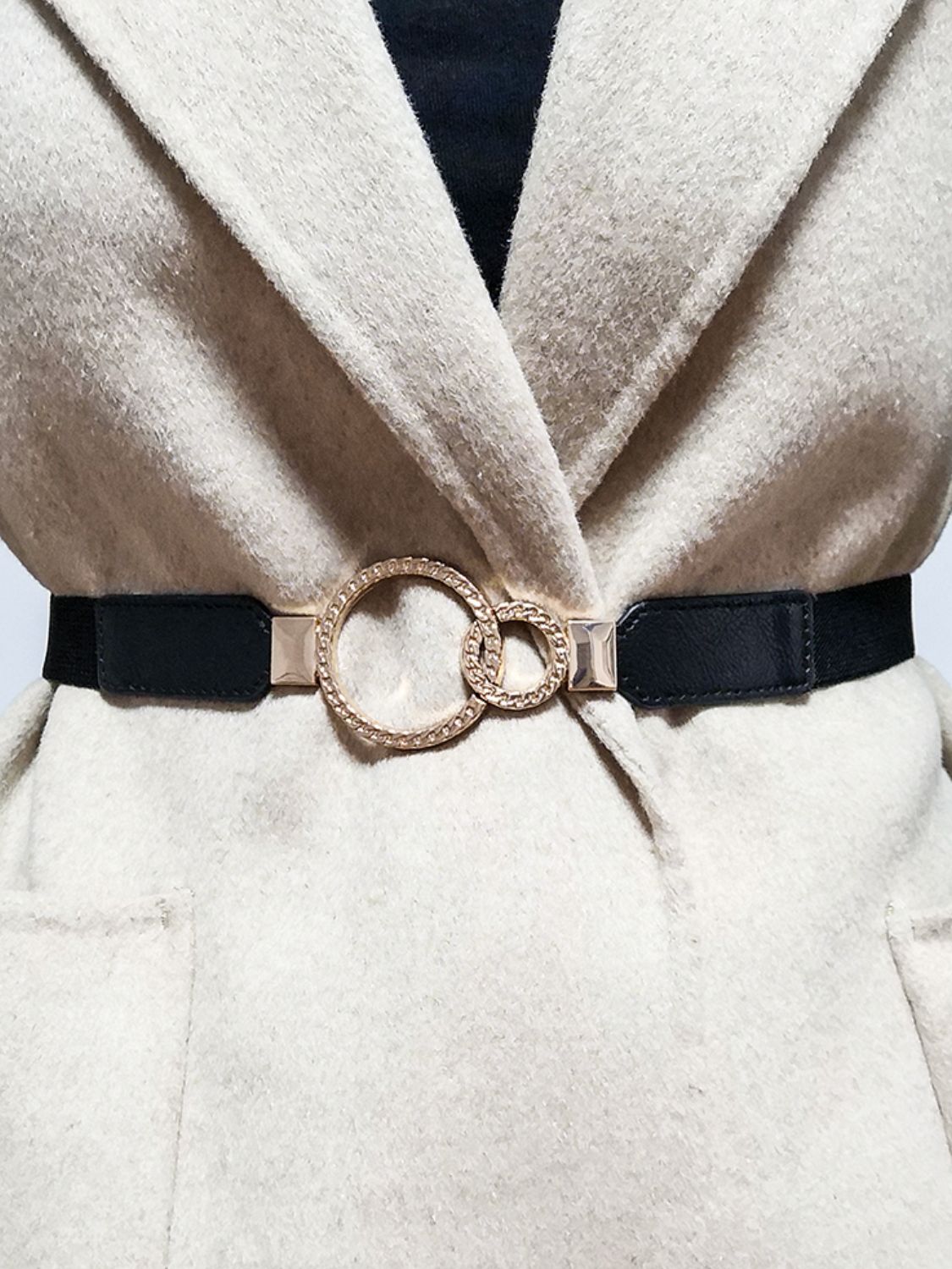 Elastic Double Ring Buckle PU Fashion Belt for Men and Women