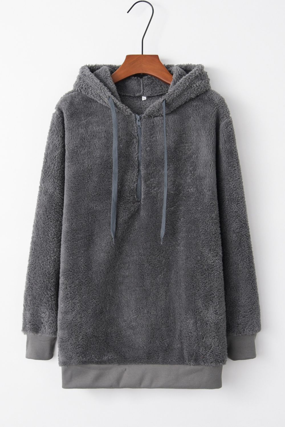 Full-Size Teddy Quarter-Zip Hoodie with Drawstring and Pocket