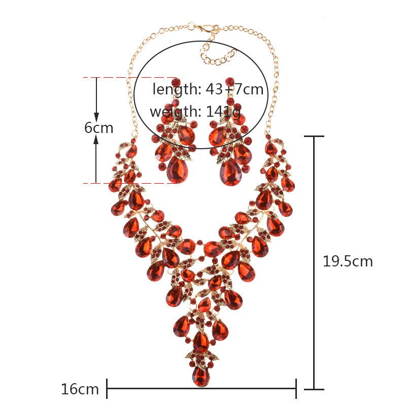 Stylish Glamorous Fashion Jewelry Set of Water Droplets Crystal Alloy Plating Earrings and Necklace