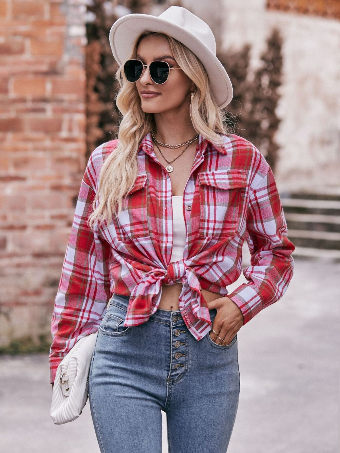 Oversized Plaid Longline Shirt with Dropped Shoulders