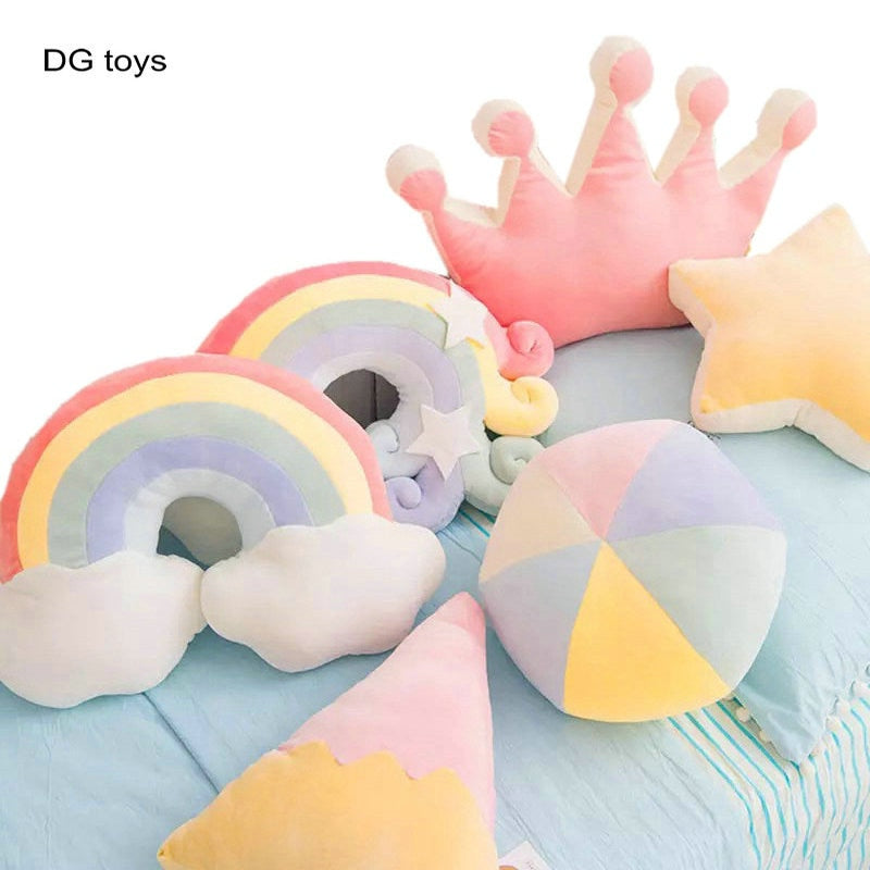 Instagram-Famous Candy-Colored Rainbow, Lucky Cloud, Star, and Moon Plush Throw Pillow for Sofa and Home Decoration with a Colorful Crown - Memorable Cushion