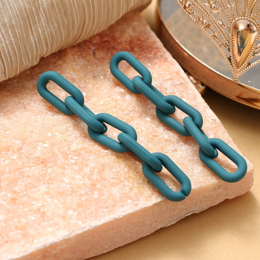 Fashionable Geometric Drop Earrings for Women Made of Acrylic and Zinc Alloy in Black and Turquoise Colors