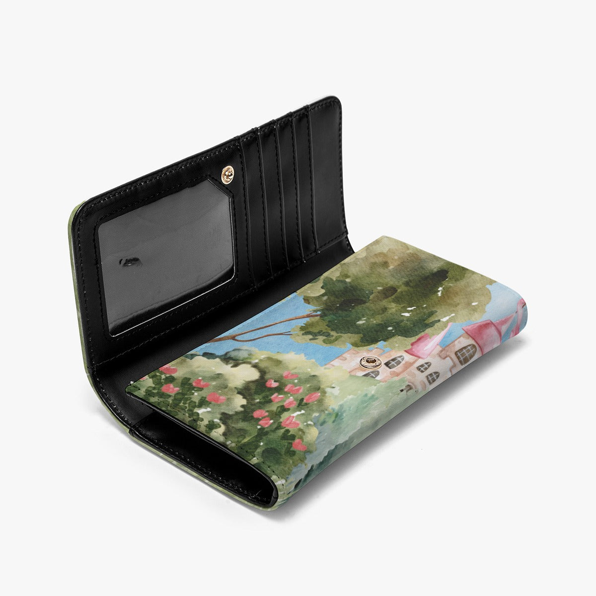 Dunbi Designed Foldable Boy's Wallet with Watercolor Castle, Dragon and Garden Prints