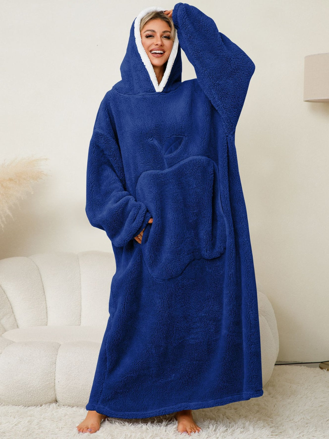 Contrast Long Sleeve Pocketed Hooded Lounge Dress for Comfort