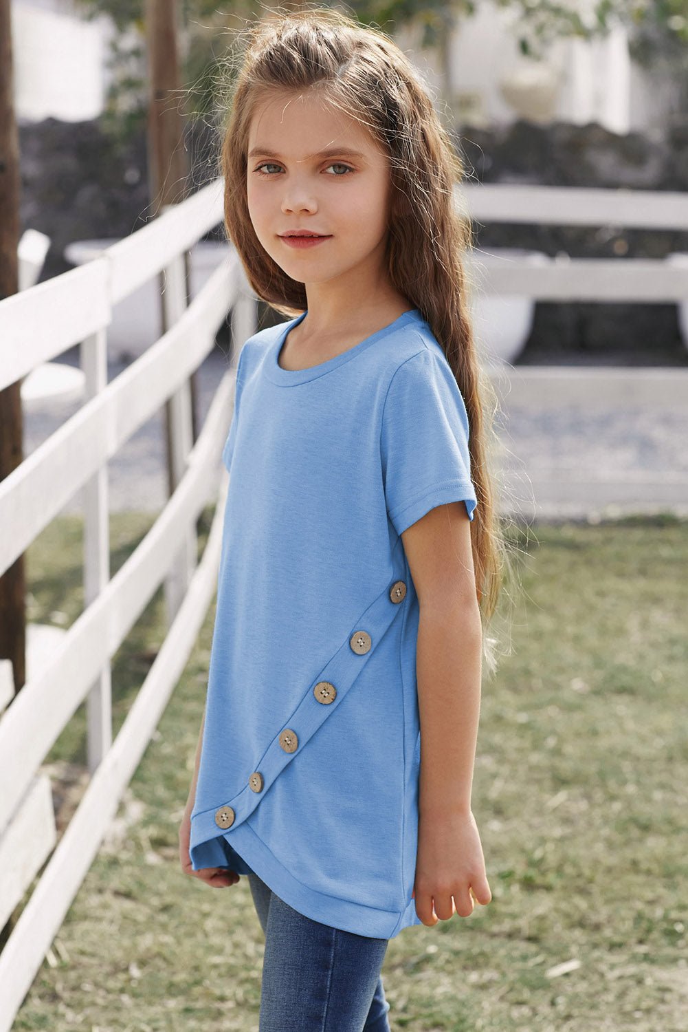 Stylish Girls' Summer Buttoned T-Shirt with Tulip Hem