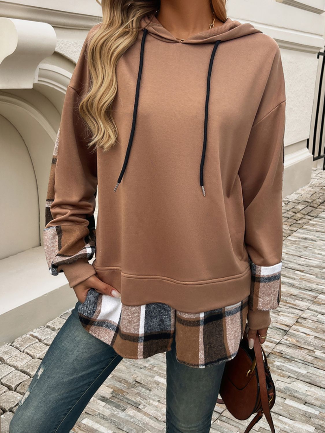 Divine Plaid Long Sleeve Drawstring Hoodie for Fashion Lovers