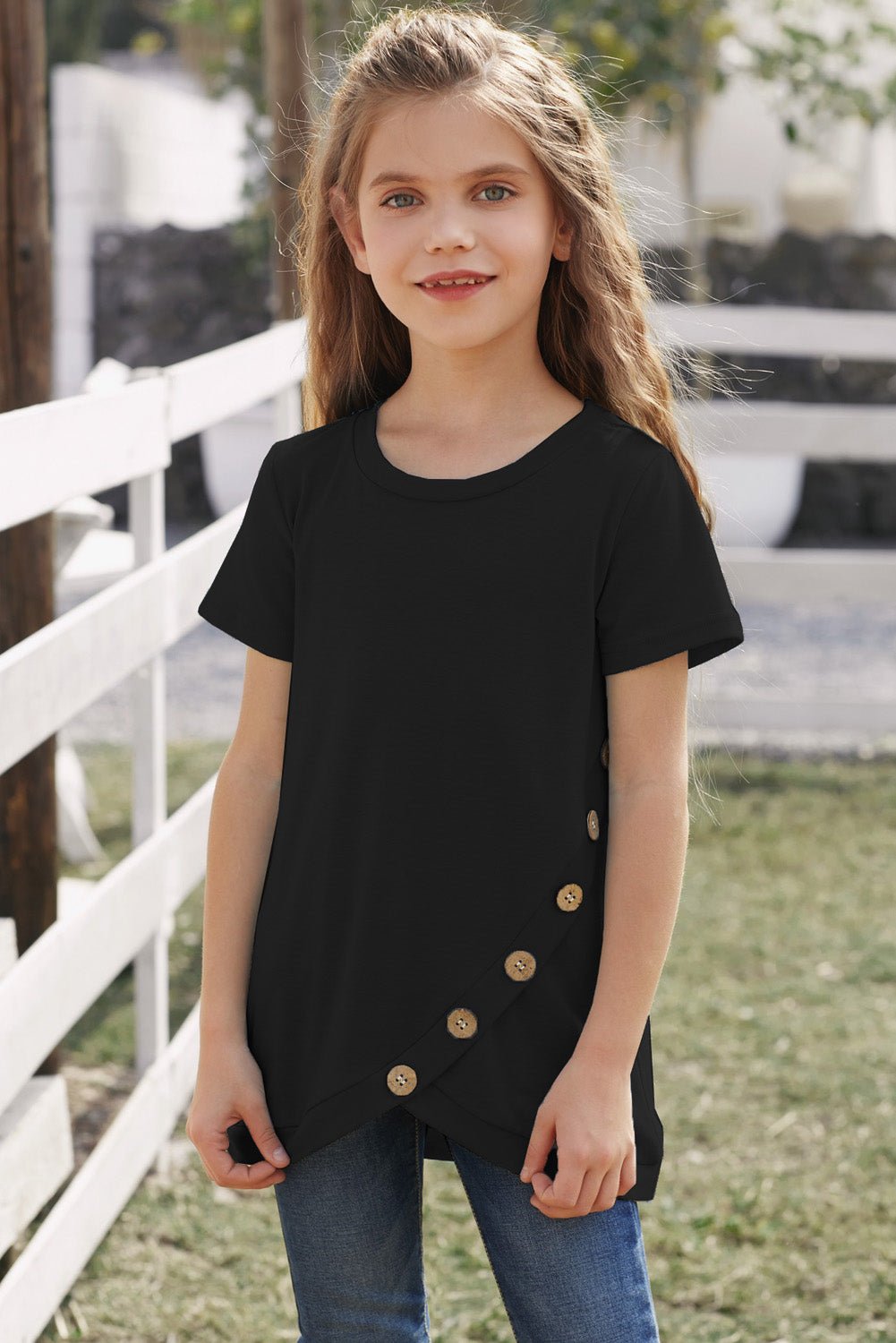 Stylish Girls' Summer Buttoned T-Shirt with Tulip Hem