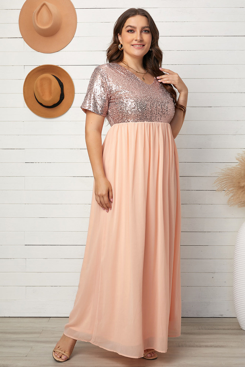 Plus Size Maxi Dress with Sequined Splicing Design