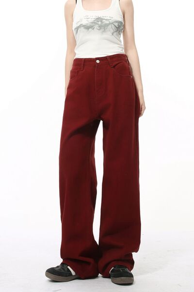 Men's Pocketed Wide-Leg Non-Stretch Basic Jeans