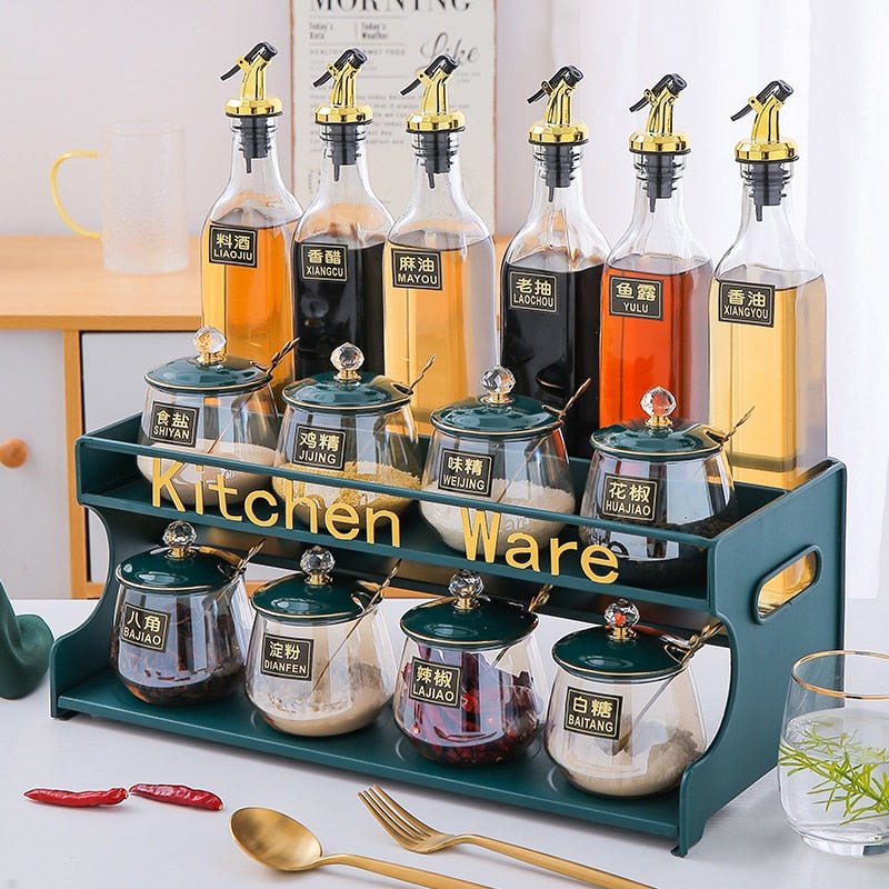 Nordic Style Large Green Ceramic Spice Bottle Holder with Top Seal - An Organizer for Spice Jars, a Great Kitchen Gadget for Herb and Spice Storage