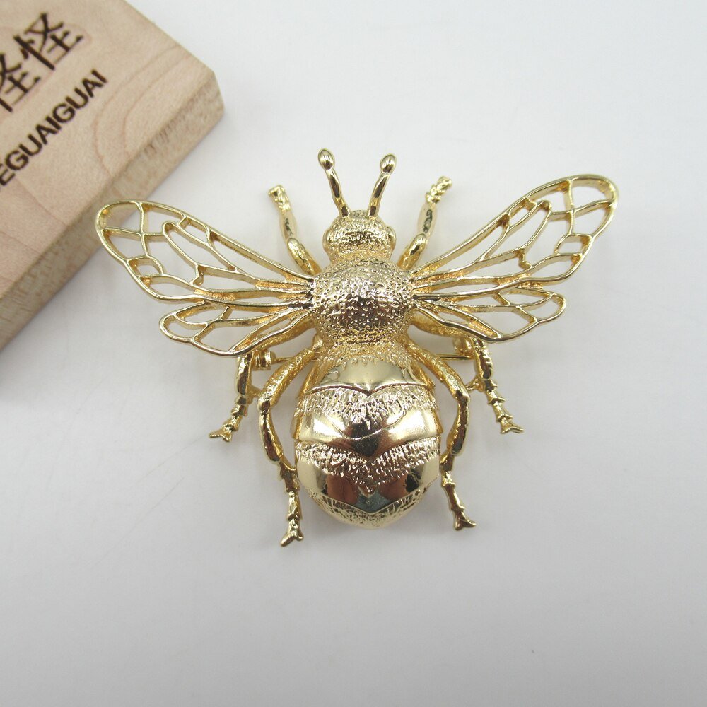 24k Gold Plated Vintage Copper Bee Brooch for Women