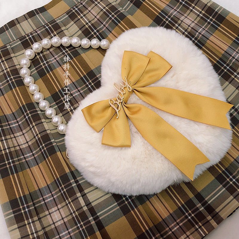Adorable Lolita Heart-Shaped Pearl Chain Plush Tote Bag