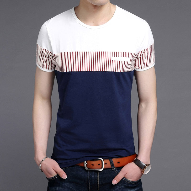 Stylish Men's Fashionable Round Neck Cotton-Spandex T-Shirt for Spring and Summer