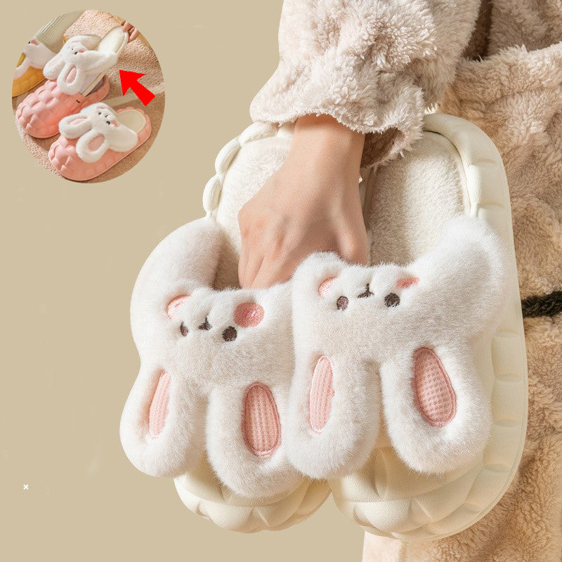 Adorable Rabbit - themed Fuzzy Winter Slippers for Women - Detachable and Washable Indoor House Shoes