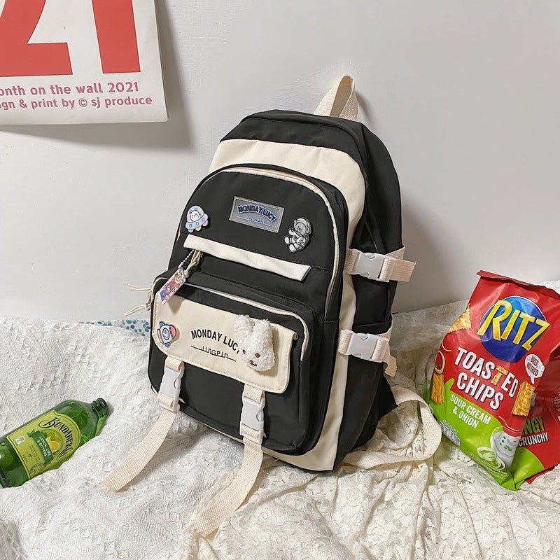 Stylish Fashionable Bear - Inspired Large - Volume Geometric Contrast - Colored School Backpack for Students