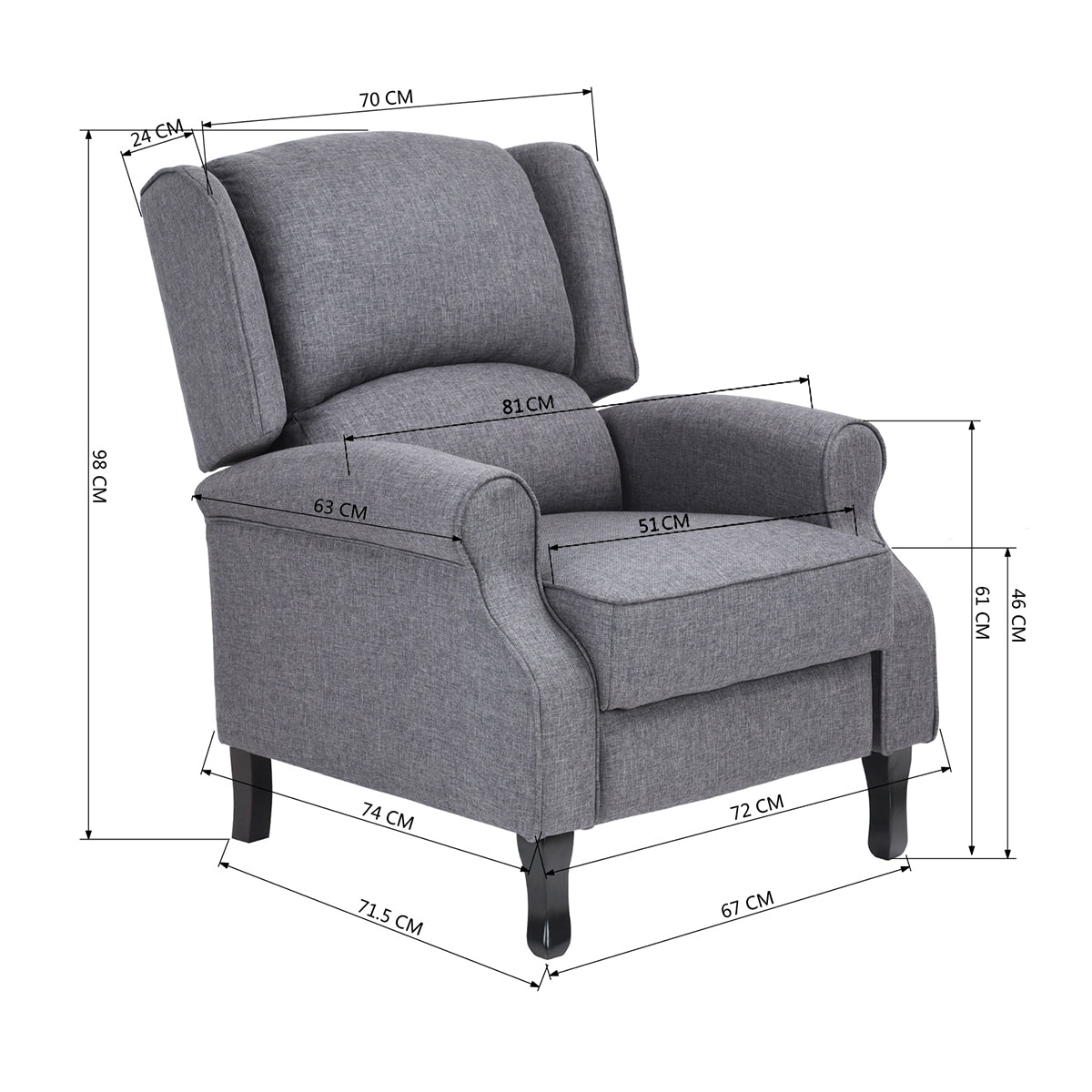Grey Fabric Wingback Recliner for Small Living Spaces, Ideal for Adults' Relaxing
