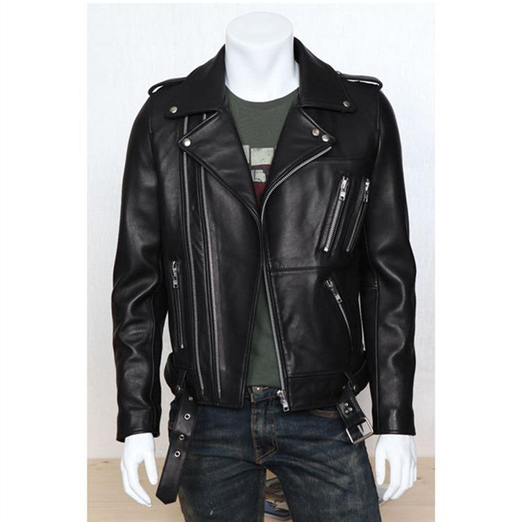Stylish Men's PU Leather Jacket with Multiple Zip Lapels