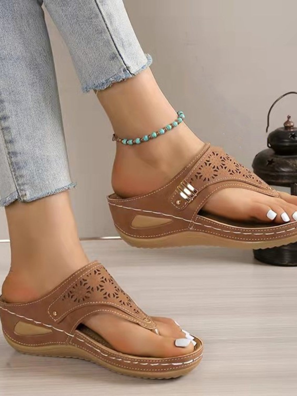 Stylish Cutout Toe Post Low - Heel PVC Imported Sandals