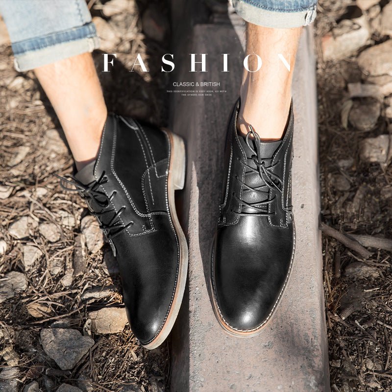 Men's High-top Desert Cowhide Leather Boots with Toe Layer