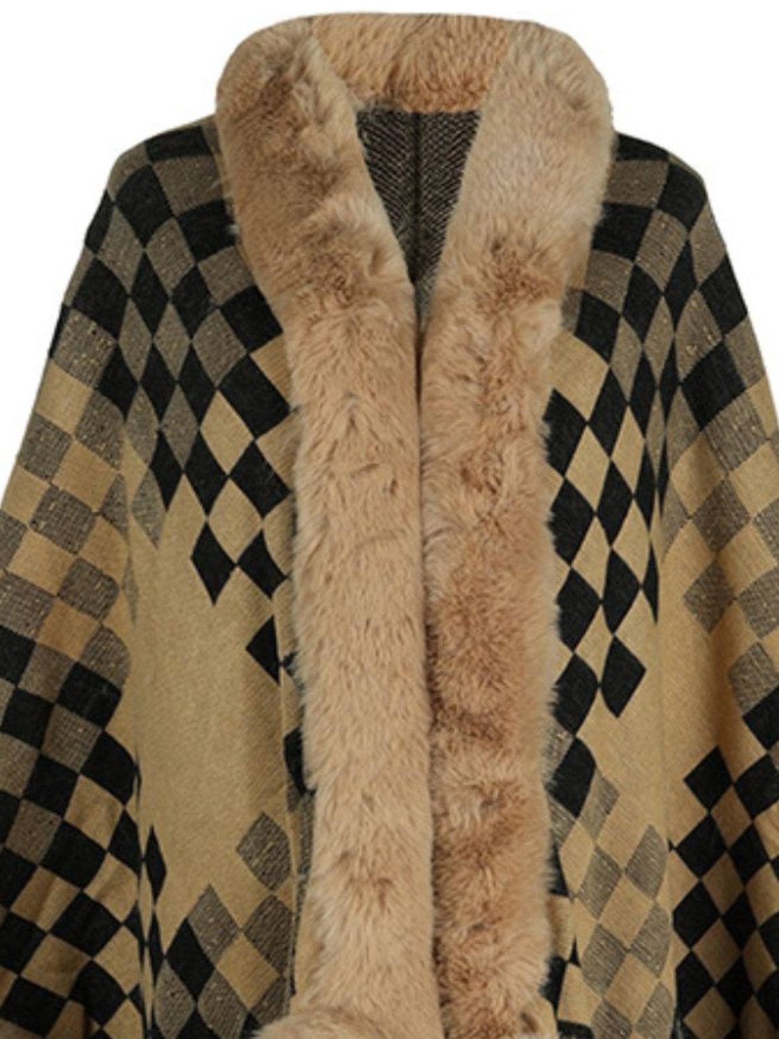 Soft and Fuzzy Checkered Long-Sleeved Poncho for Fashionable Wear