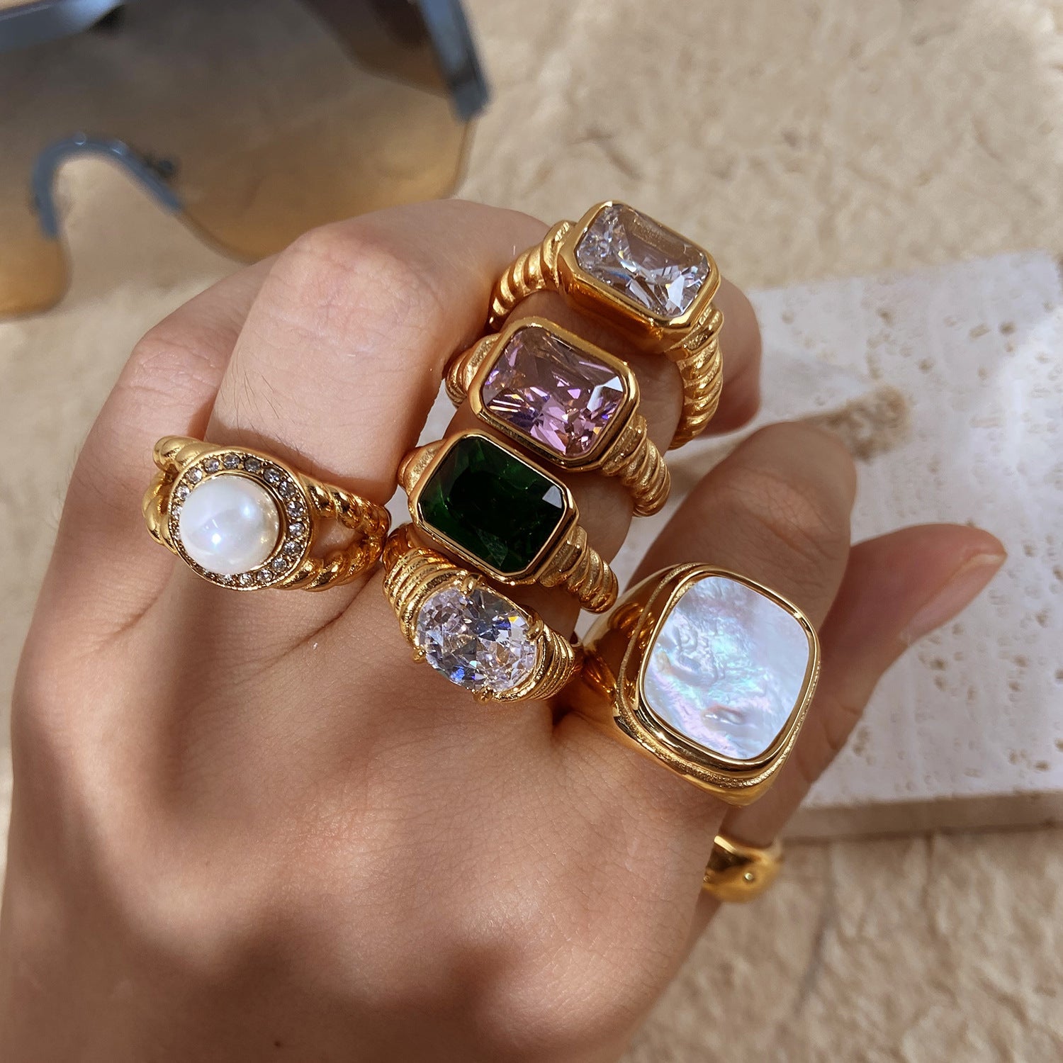 Stylish Geometric Stainless Steel Zircon Ring for Women