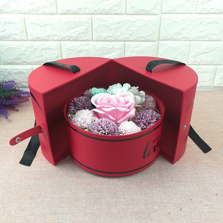 Valentine's Day Round Paper Gift Box with Side Opening for Presents